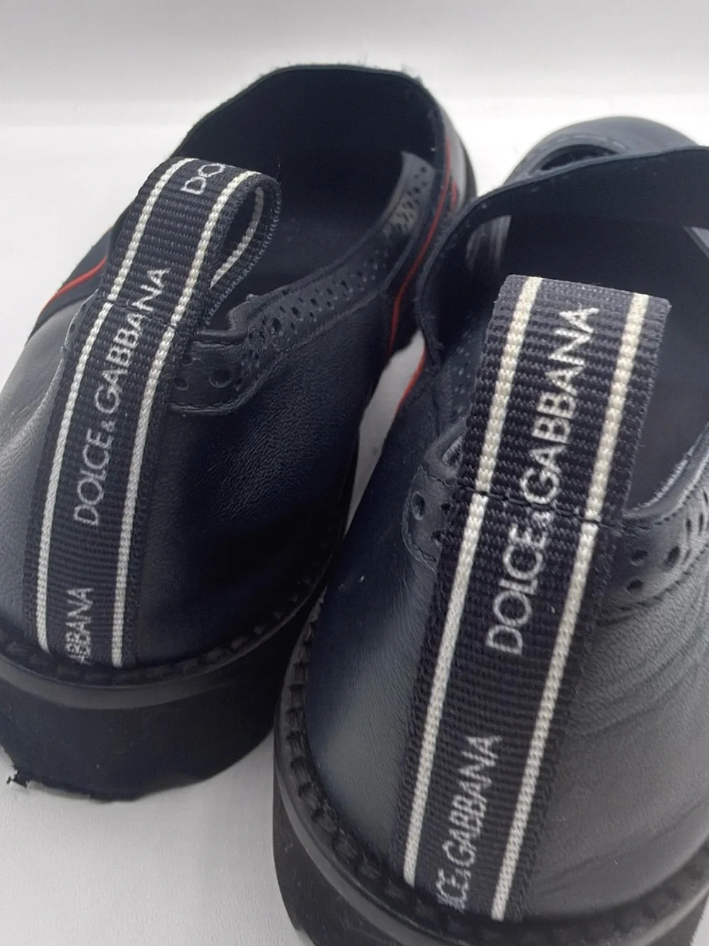 Dolce & Gabbana Navy Leather Kids Logo Strap Ballet Shoes